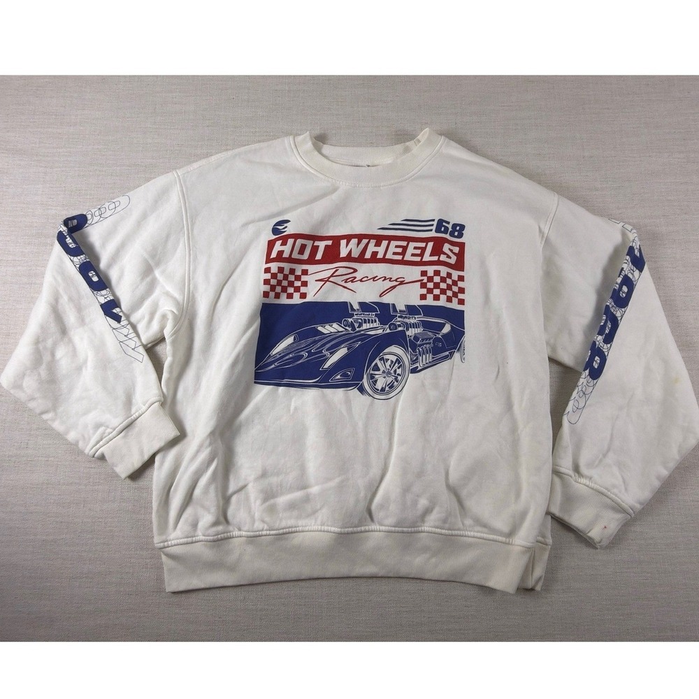 Hot Wheels Racing Graphic Crewneck Sweatshirt White Blue Red Mens Size Medium
